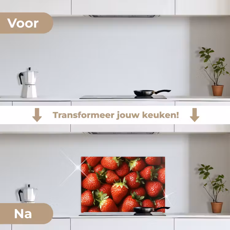 Aardbei - Fruit - Rood keuken achterwand spatscherm klein -voor_na_NL