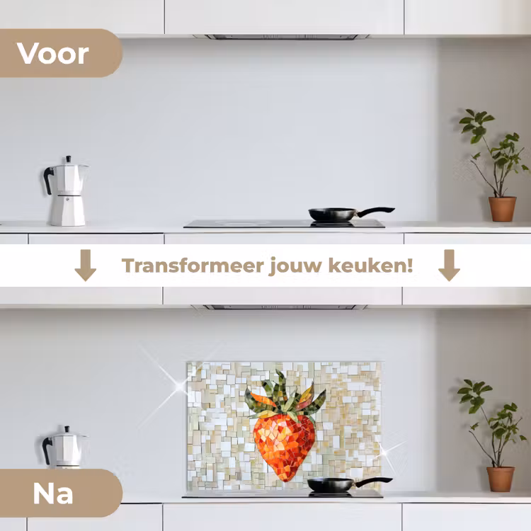 Aardbei - Rood - Mozaïek - Fruit keuken achterwand spatscherm klein -voor_na_NL