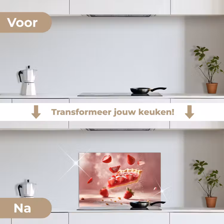 Aardbei - Taart- Eten - Roze keuken achterwand spatscherm klein -voor_na_NL