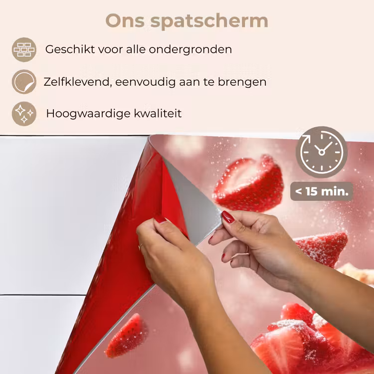 Aardbei - Taart- Eten - Roze keuken achterwand spatscherm klein -spatscherm_NL