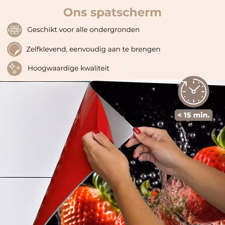 Aardbeien - Fruit - Rood - Water - Zwart keuken achterwand spatscherm klein -spatscherm_NL