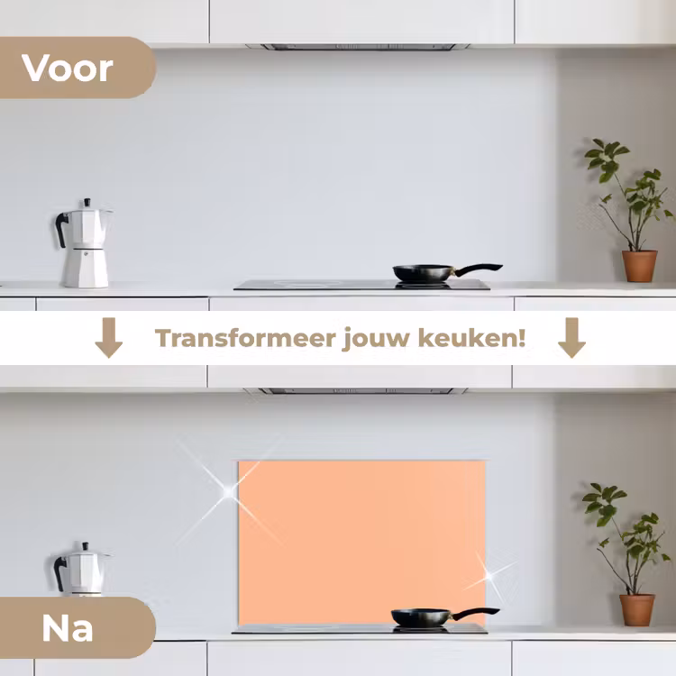 Abrikoos - Roze - Pastel - Effen - Kleur keuken achterwand spatscherm klein 900 -voor_na_NL
