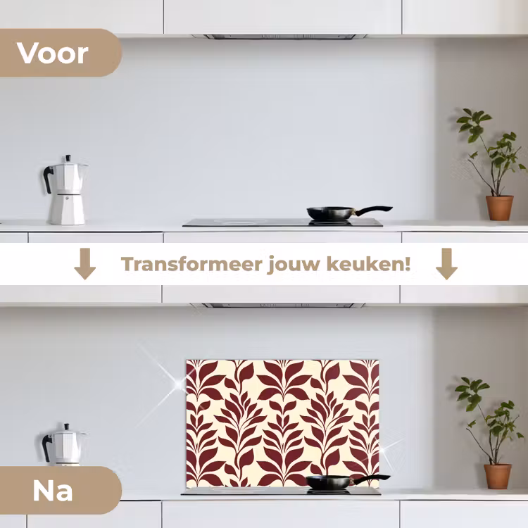 Abstract - Bladeren - Burgundy keuken achterwand spatscherm klein 900 -voor_na_NL
