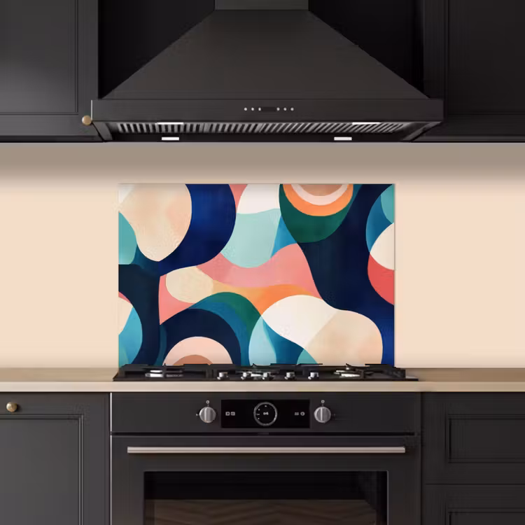 Abstract - Blauw - Roze keuken achterwand spatscherm klein -sfeer1