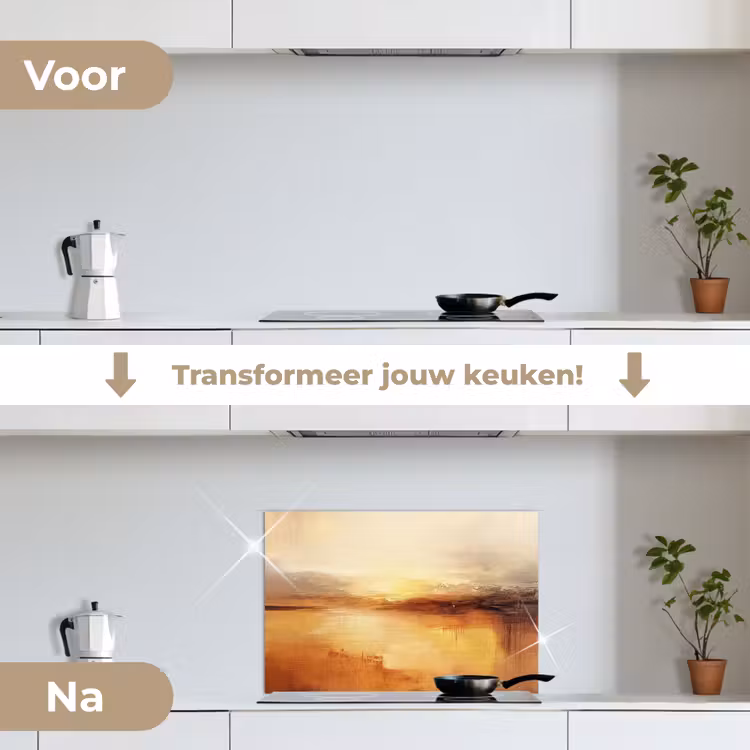 Abstract - Bruin - Modern - Herfst kleuren keuken achterwand spatscherm klein -voor_na_NL