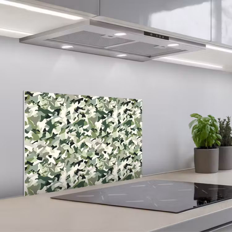 Abstract - Camouflage - Groen keuken achterwand spatscherm klein 900 -3d_schuin