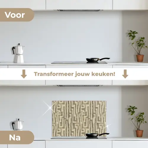 Abstract - Geometrisch - Groen keuken achterwand spatscherm klein 900 -voor_na_NL