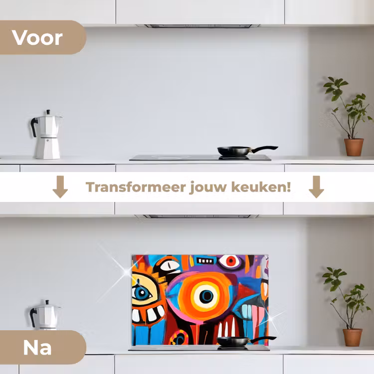Abstract - Gezicht - Kleurrijk keuken achterwand spatscherm klein -voor_na_NL