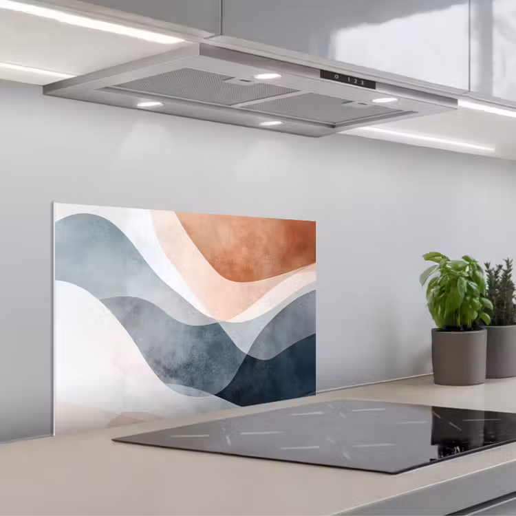 Abstract - Golven - Blauw keuken achterwand spatscherm klein -3d_schuin