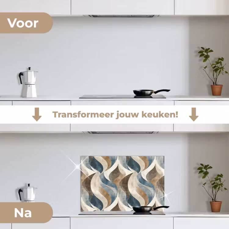 Abstract - Golven - Kleurrijk keuken achterwand spatscherm klein 900 -voor_na_NL