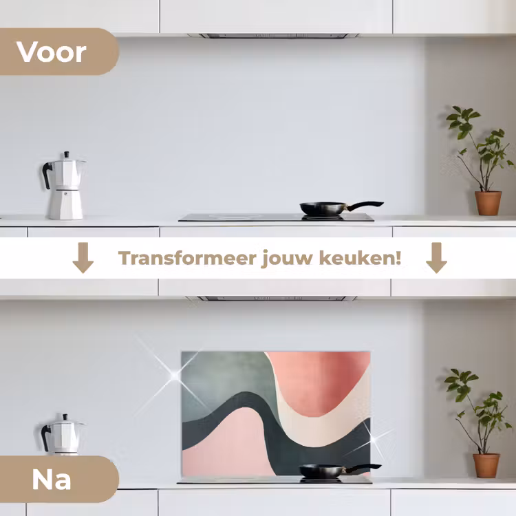 Abstract - Golven - Sierlijk - Roze keuken achterwand spatscherm klein -voor_na_NL