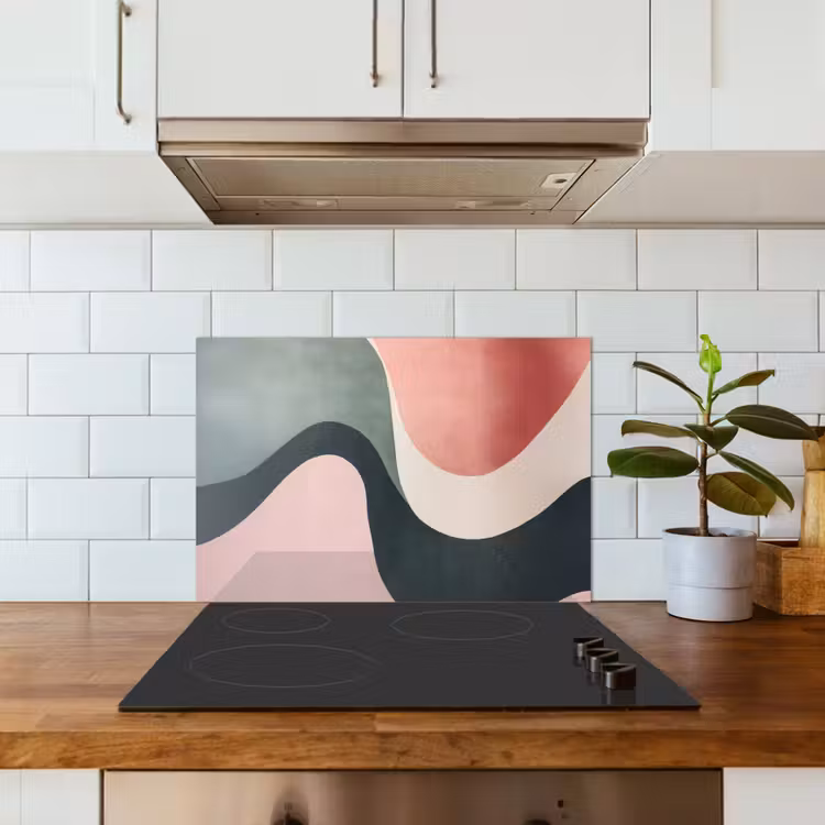 Abstract - Golven - Sierlijk - Roze keuken achterwand spatscherm klein -sfeer2