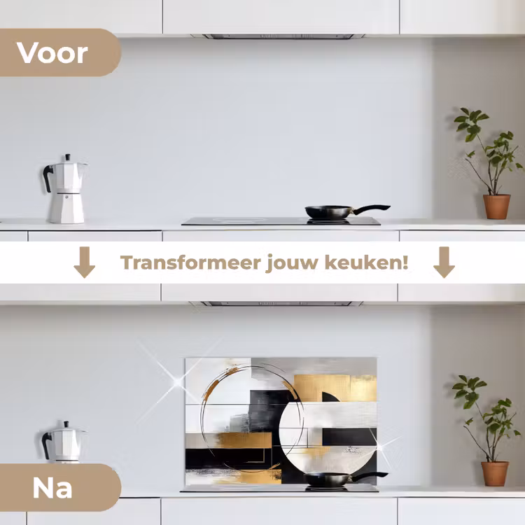 Abstract - Goud - Zilver - Vormen - Aesthetic keuken achterwand spatscherm klein -voor_na_NL