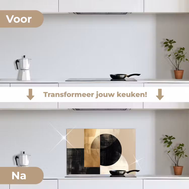Abstract - Goud - Zwart - Kunst keuken achterwand spatscherm klein -voor_na_NL