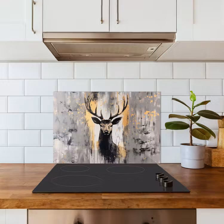 Abstract - Hert - Gewei - Goud keuken achterwand spatscherm klein -sfeer2