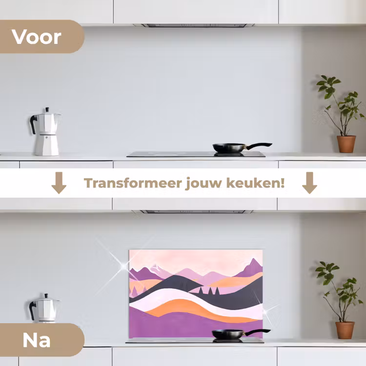 Abstract - Heuvels - Bomen - Groen keuken achterwand spatscherm klein -voor_na_NL