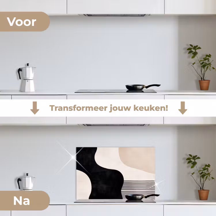 Abstract - Japandi - Beige - Modern keuken achterwand spatscherm klein -voor_na_NL