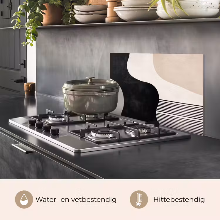 Abstract - Japandi - Beige - Modern keuken achterwand spatscherm klein -usp_NL