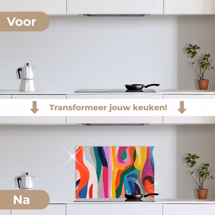 Abstract - Kleurrijk - Golven - Lijnen keuken achterwand spatscherm klein -voor_na_NL