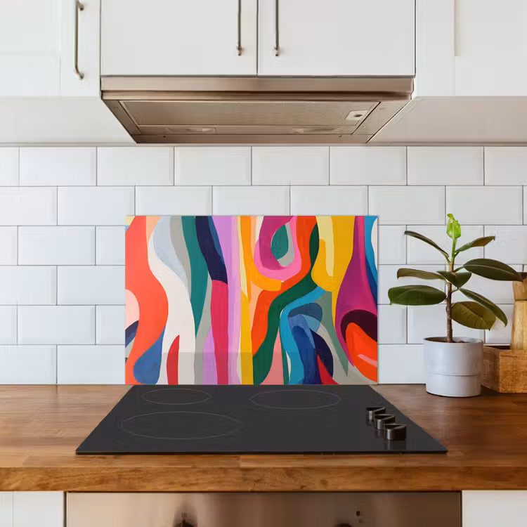 Abstract - Kleurrijk - Golven - Lijnen keuken achterwand spatscherm klein -sfeer2
