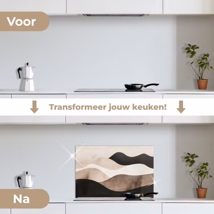 Abstract - Landschap - Golven - Crèmekleur keuken achterwand spatscherm klein -voor_na_NL