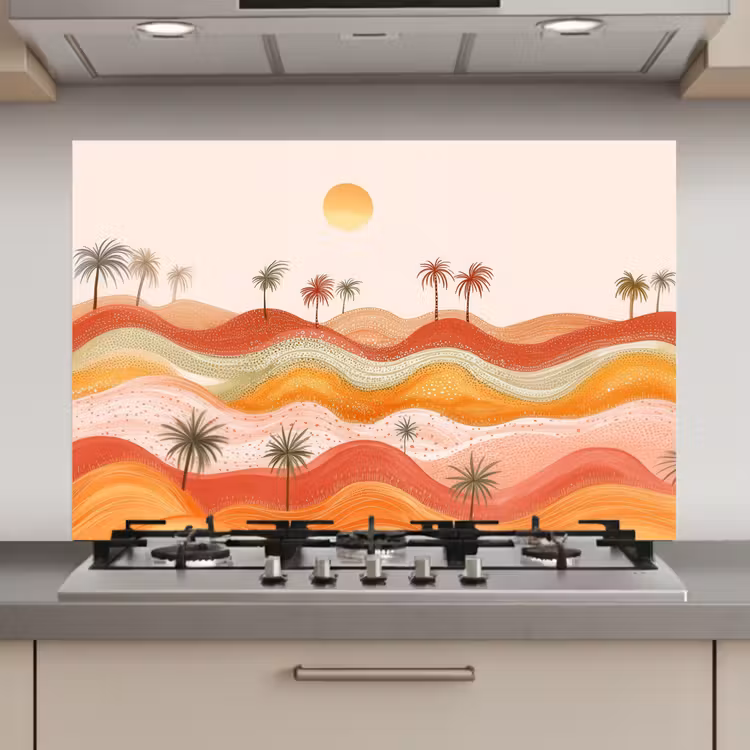 Abstract landschap - Palmbomen - Kleurrijk keuken achterwand spatscherm klein -3d_website