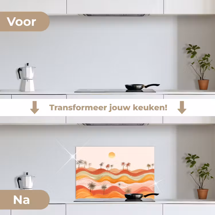 Abstract landschap - Palmbomen - Kleurrijk keuken achterwand spatscherm klein -voor_na_NL
