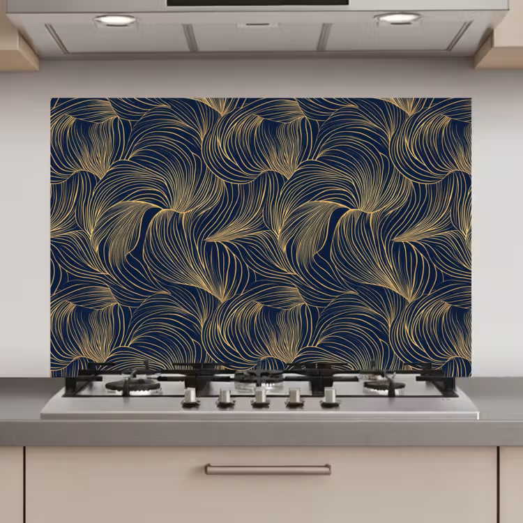 Abstract - Lijnen - Blauw - Goud keuken achterwand spatscherm klein 900 -3d_website