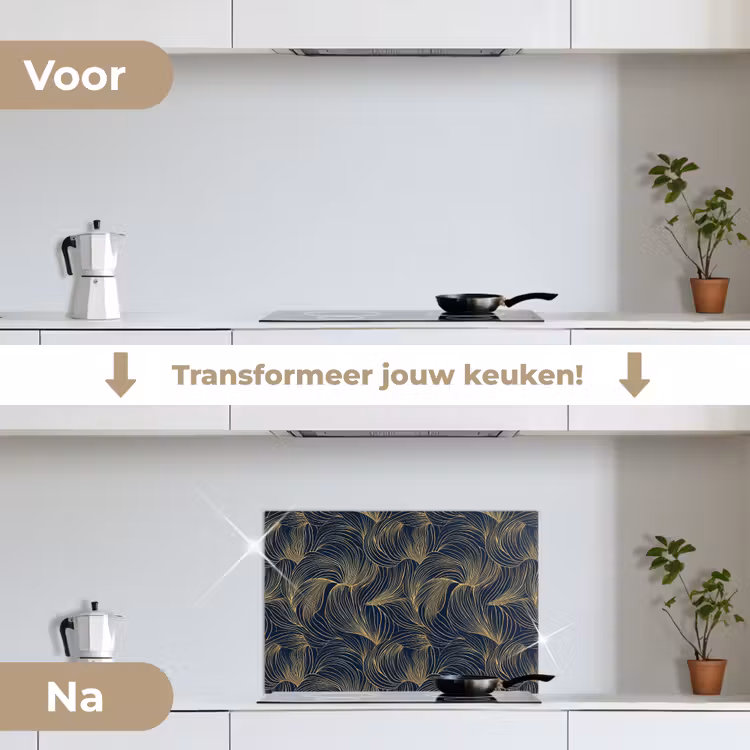 Abstract - Lijnen - Blauw - Goud keuken achterwand spatscherm klein 900 -voor_na_NL
