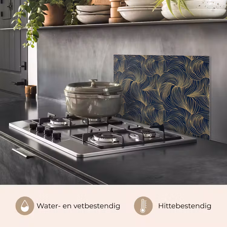 Abstract - Lijnen - Blauw - Goud keuken achterwand spatscherm klein 900 -usp_NL