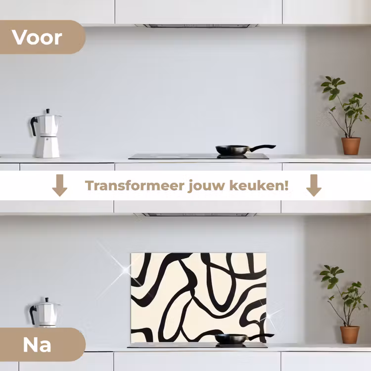 Abstract - Lijnen - Modern - Beige keuken achterwand spatscherm klein -voor_na_NL