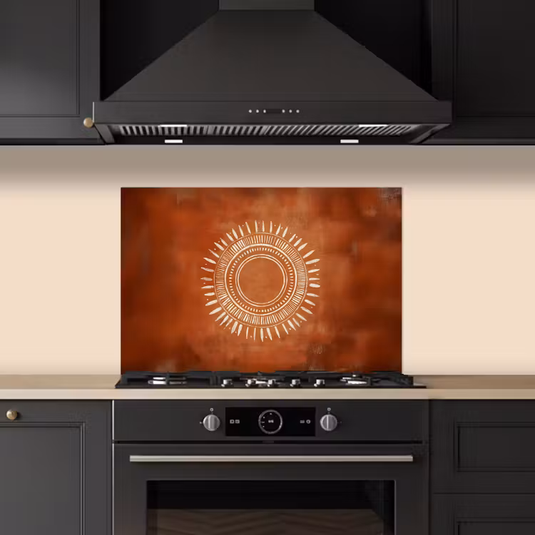 Abstract - Lijnen - Zonnestralen - Roodbruin keuken achterwand spatscherm klein -sfeer1