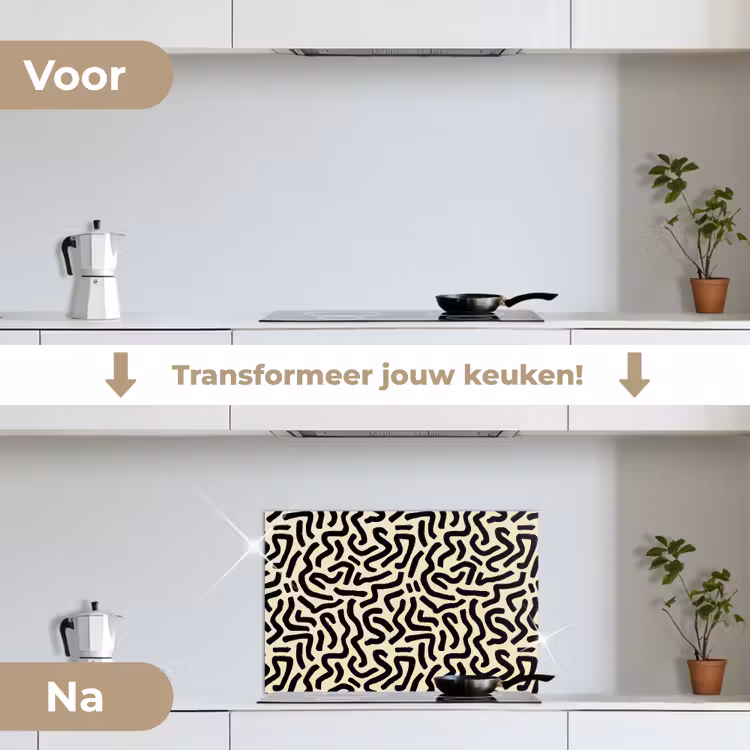 Abstract - Lijnen - Zwart keuken achterwand spatscherm klein 900 -voor_na_NL