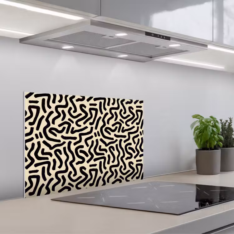 Abstract - Lijnen - Zwart keuken achterwand spatscherm klein 900 -3d_schuin