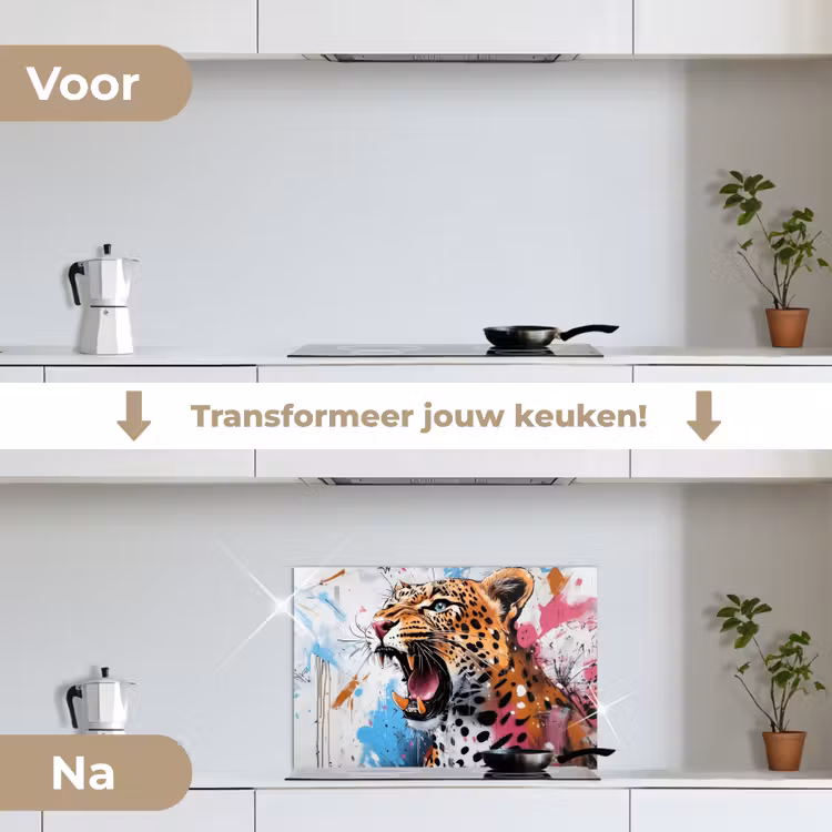 Abstract - Luipaard - Kleurrijk keuken achterwand spatscherm klein -voor_na_NL