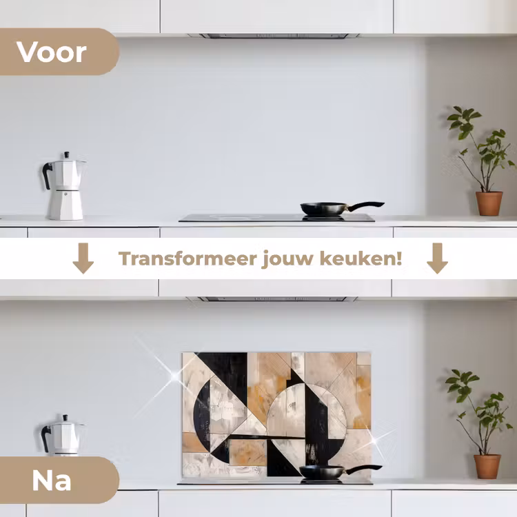 Abstract - Modern - Geometrisch - Pastel keuken achterwand spatscherm klein -voor_na_NL