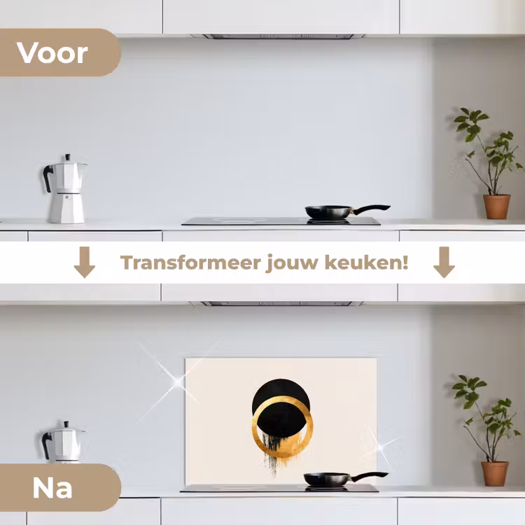 Abstract ontwerp - Zwarte cirkel - Verfvlekken keuken achterwand spatscherm klein -voor_na_NL