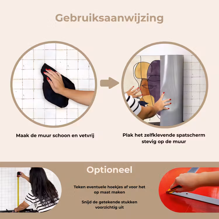 Abstract - Overlappende gezichten - Paars - Donkergroen keuken achterwand spatscherm klein -gebruiksaanwijzing_NL