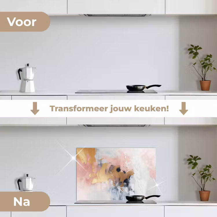 Abstract - Pastel kleuren - Goud - Modern - Aesthetic keuken achterwand spatscherm klein -voor_na_NL