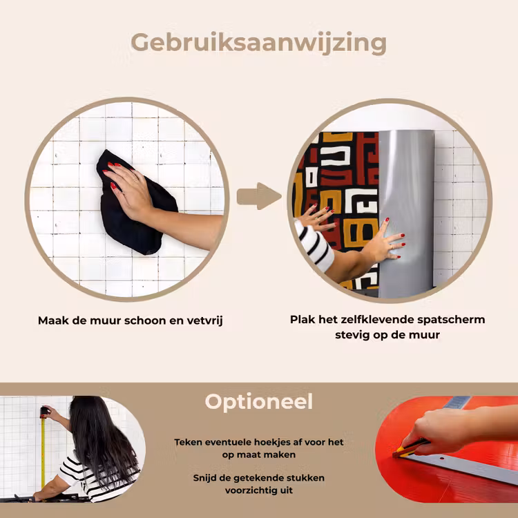 Abstract - Patroon - Rood keuken achterwand spatscherm klein -gebruiksaanwijzing_NL