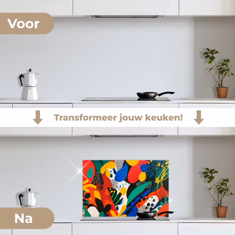Abstract - Planten - Vormen - Kleurrijk keuken achterwand spatscherm klein -voor_na_NL