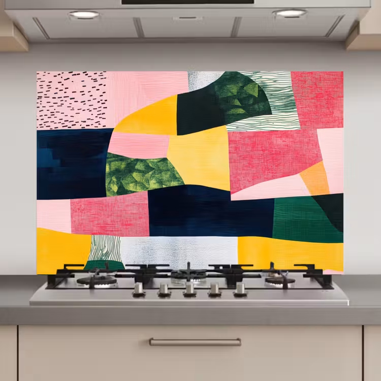 Abstract - Roze - Lappen - Vormen - Geel keuken achterwand spatscherm klein -3d_website