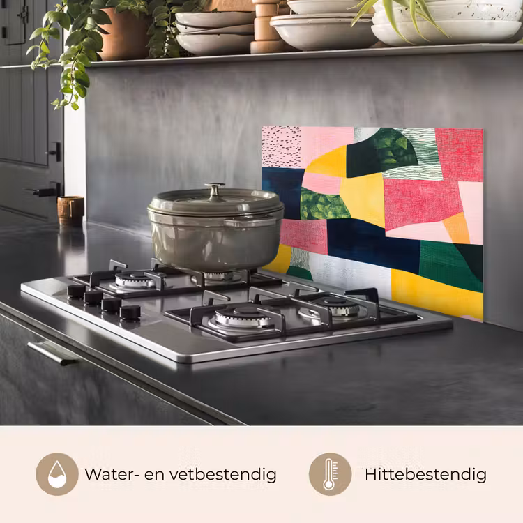 Abstract - Roze - Lappen - Vormen - Geel keuken achterwand spatscherm klein -usp_NL