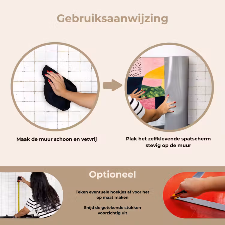 Abstract - Roze - Lappen - Vormen - Geel keuken achterwand spatscherm klein -gebruiksaanwijzing_NL