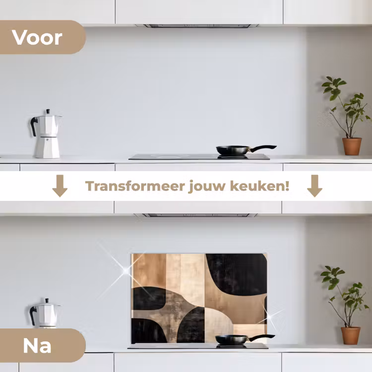 Abstract - Vlakken - Zwart - Rond keuken achterwand spatscherm klein -voor_na_NL