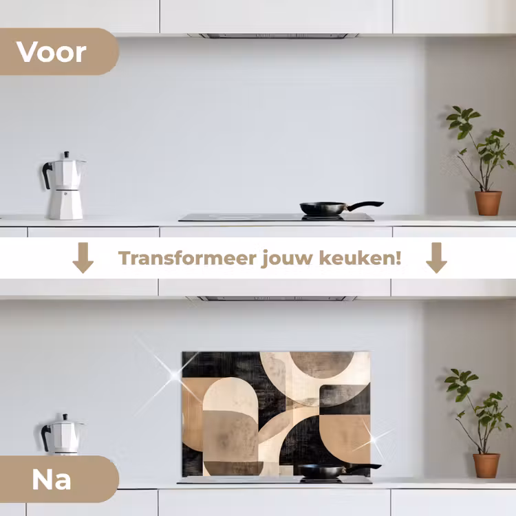 Abstract - Vormen - Modern - Beige keuken achterwand spatscherm klein -voor_na_NL