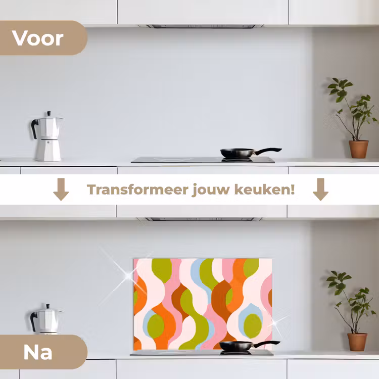 Abstract - Vormen - Roze keuken achterwand spatscherm klein -voor_na_NL
