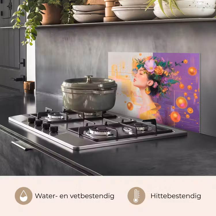 Abstract - Vrouw - Bloemenkroon - Goud keuken achterwand spatscherm klein -usp_NL