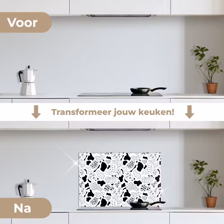 Abstract - Zwart - Wit - Diversiteit keuken achterwand spatscherm klein 900 -voor_na_NL