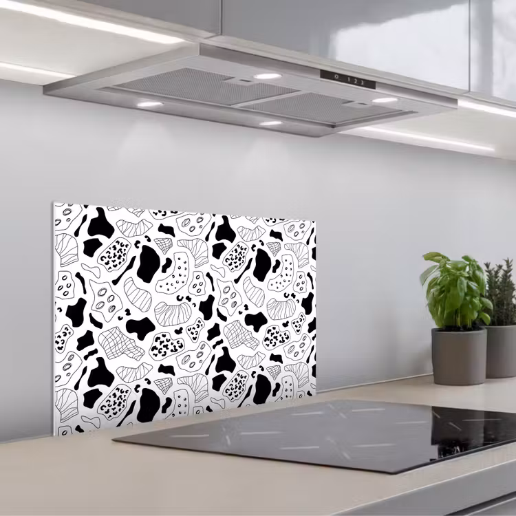 Abstract - Zwart - Wit - Diversiteit keuken achterwand spatscherm klein 900 -3d_schuin